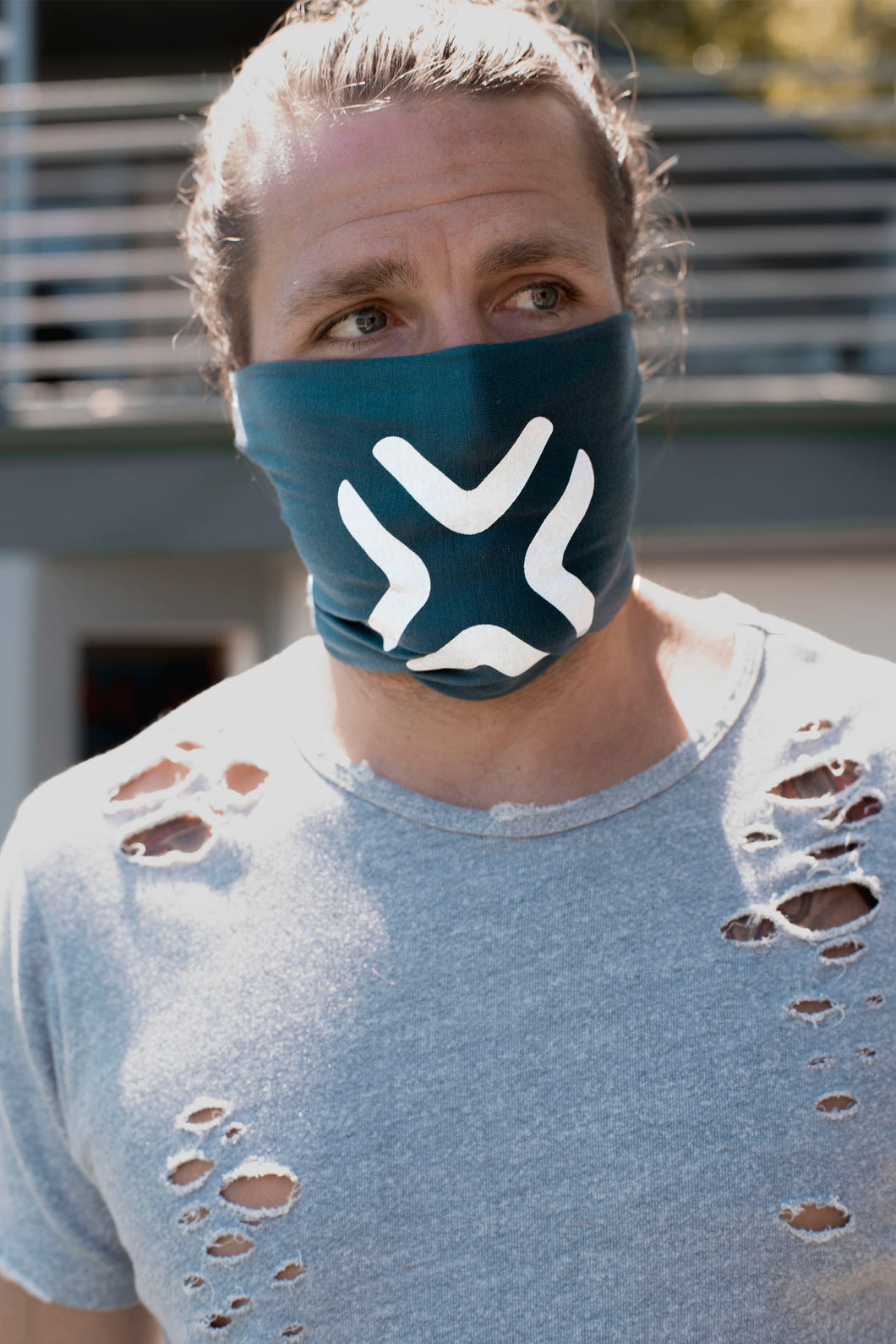 X Marks The Spot Print Multi Use Headband/Face Mask in Titanium Blue